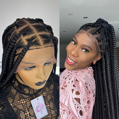 Unique Bold Knotless Full Lace Braided Wig - #1b