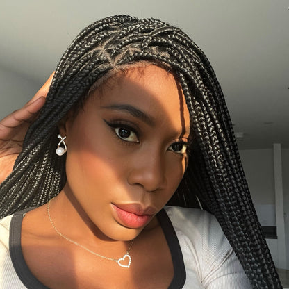 Lace Front Triangle Knotless Braid Wig - #1b - UniqueBraidedWigs