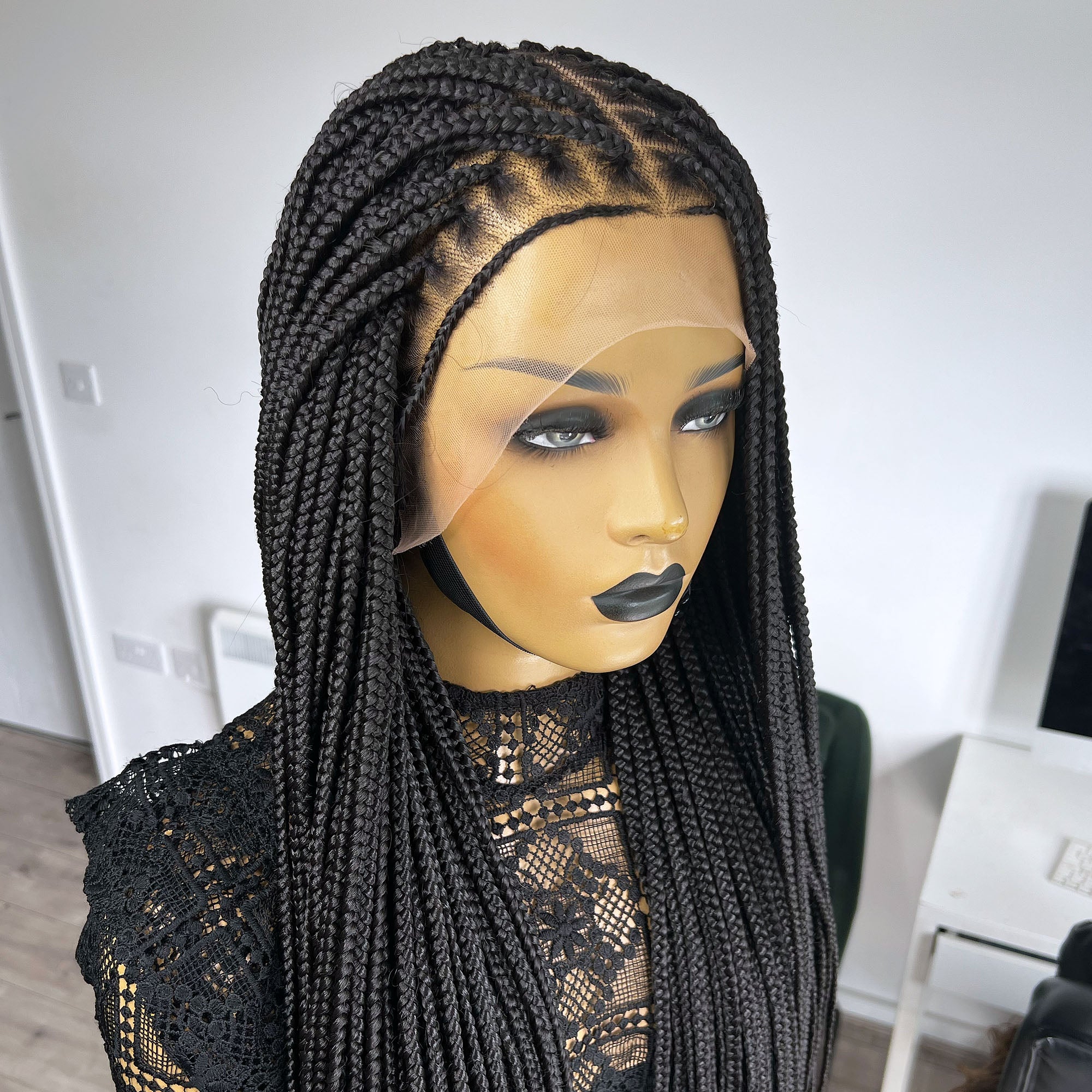 Unique Full Lace Knotless Braids Wig - #1b - UniqueBraidedWigs