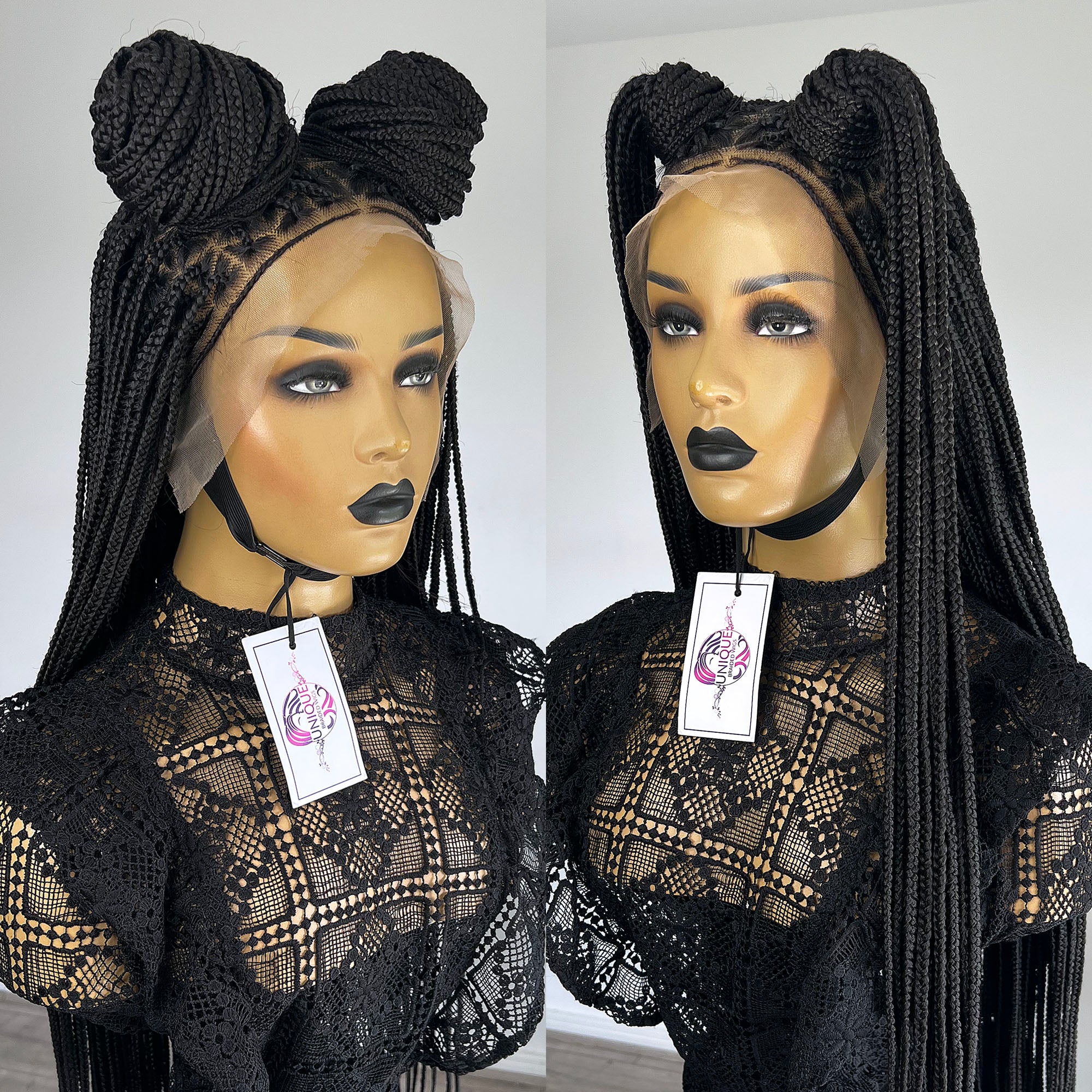 Unique Style Black Frontal Braided Lace Front Wigs 1(Juanna)