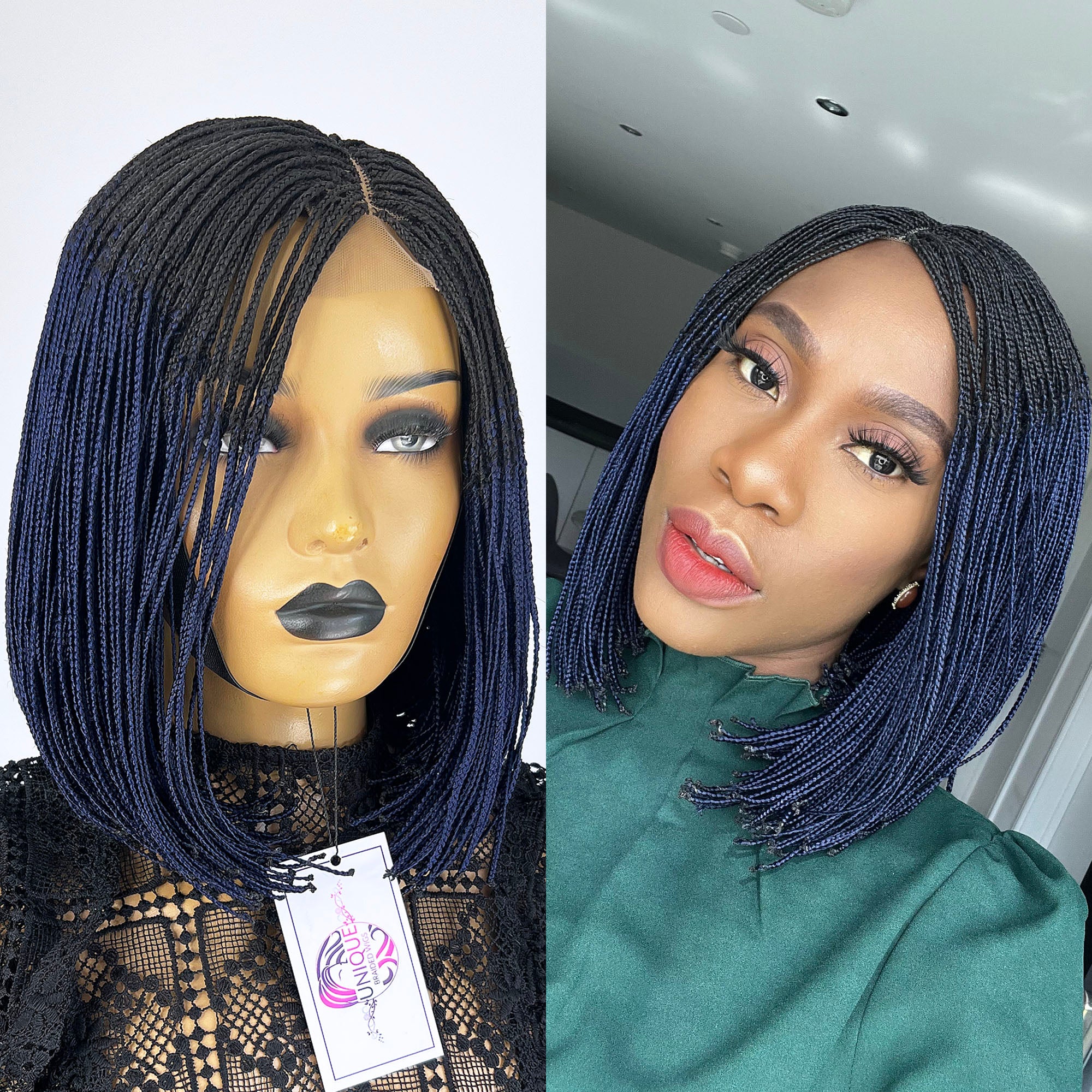 Edna Micro Box Braids - #1b/Blue Ombre - UniqueBraidedWigs