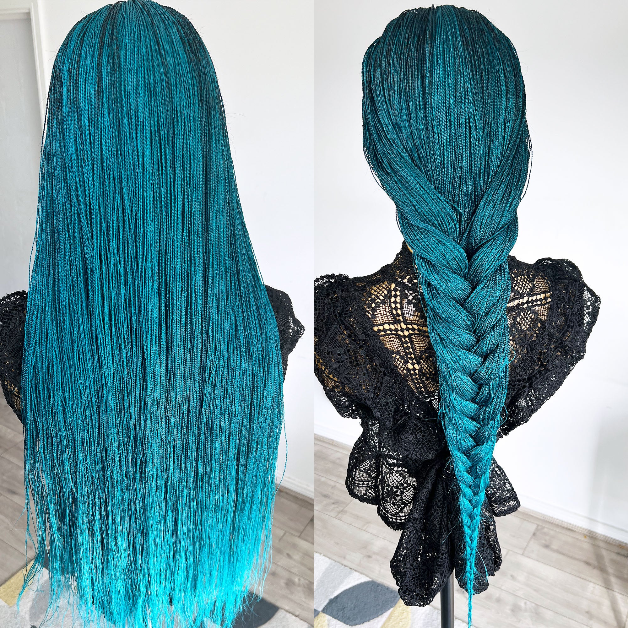 Unique Micro Needle Senegalese Twists Braided Wig - Teal