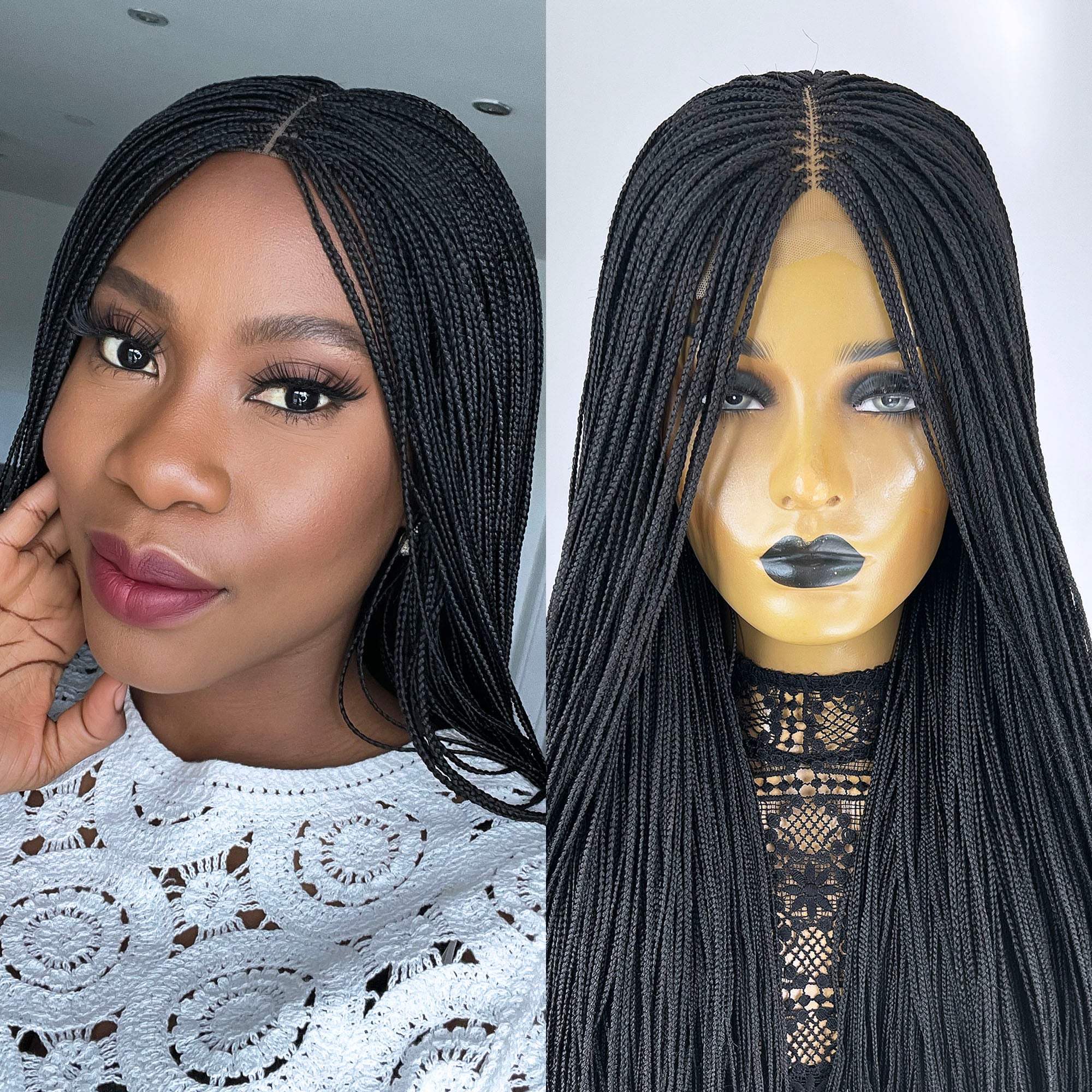 Unique Micro Box Braided Wig - #1b - UniqueBraidedWigs