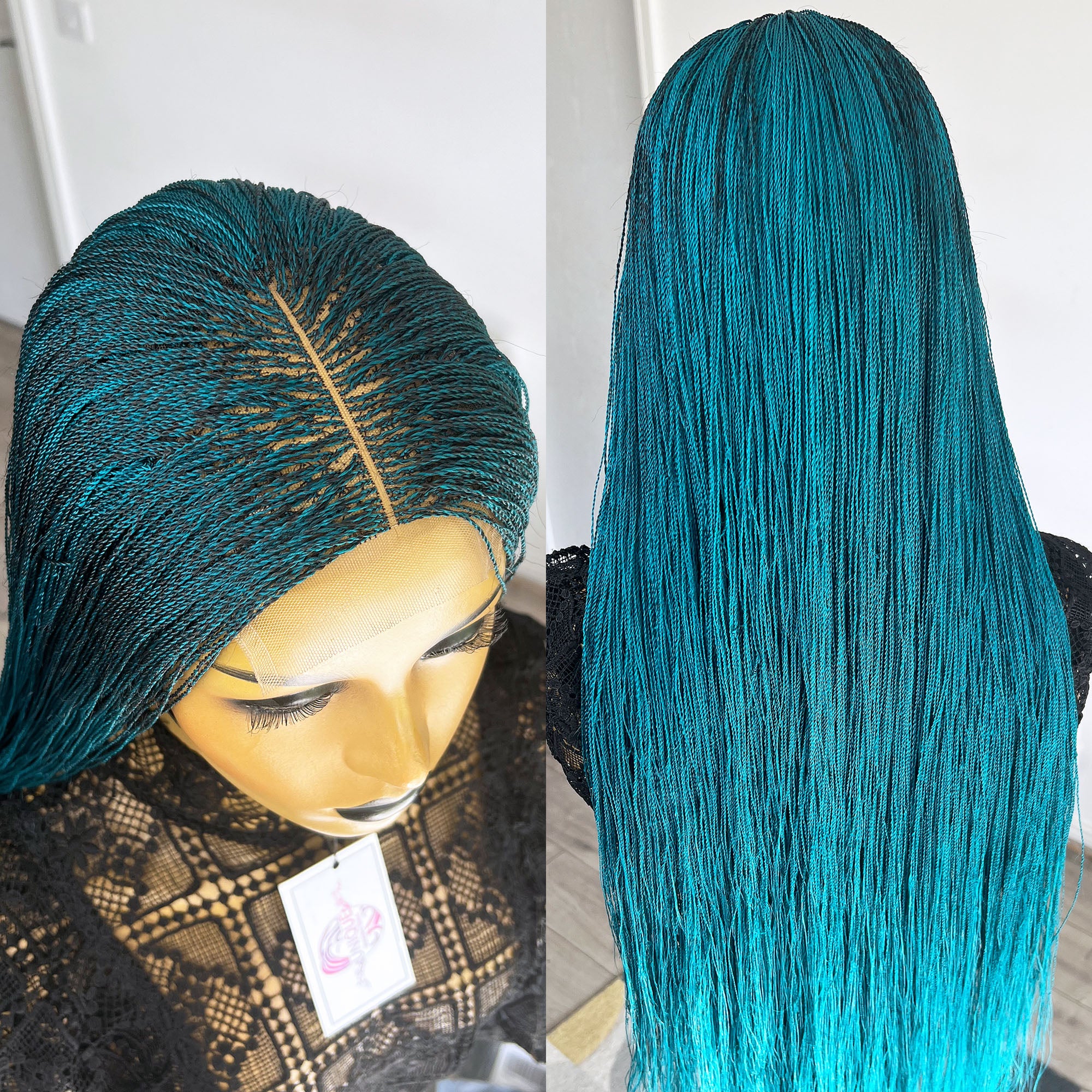 Unique Micro Needle Senegalese Twists Braided Wig - Teal - UniqueBraidedWigs