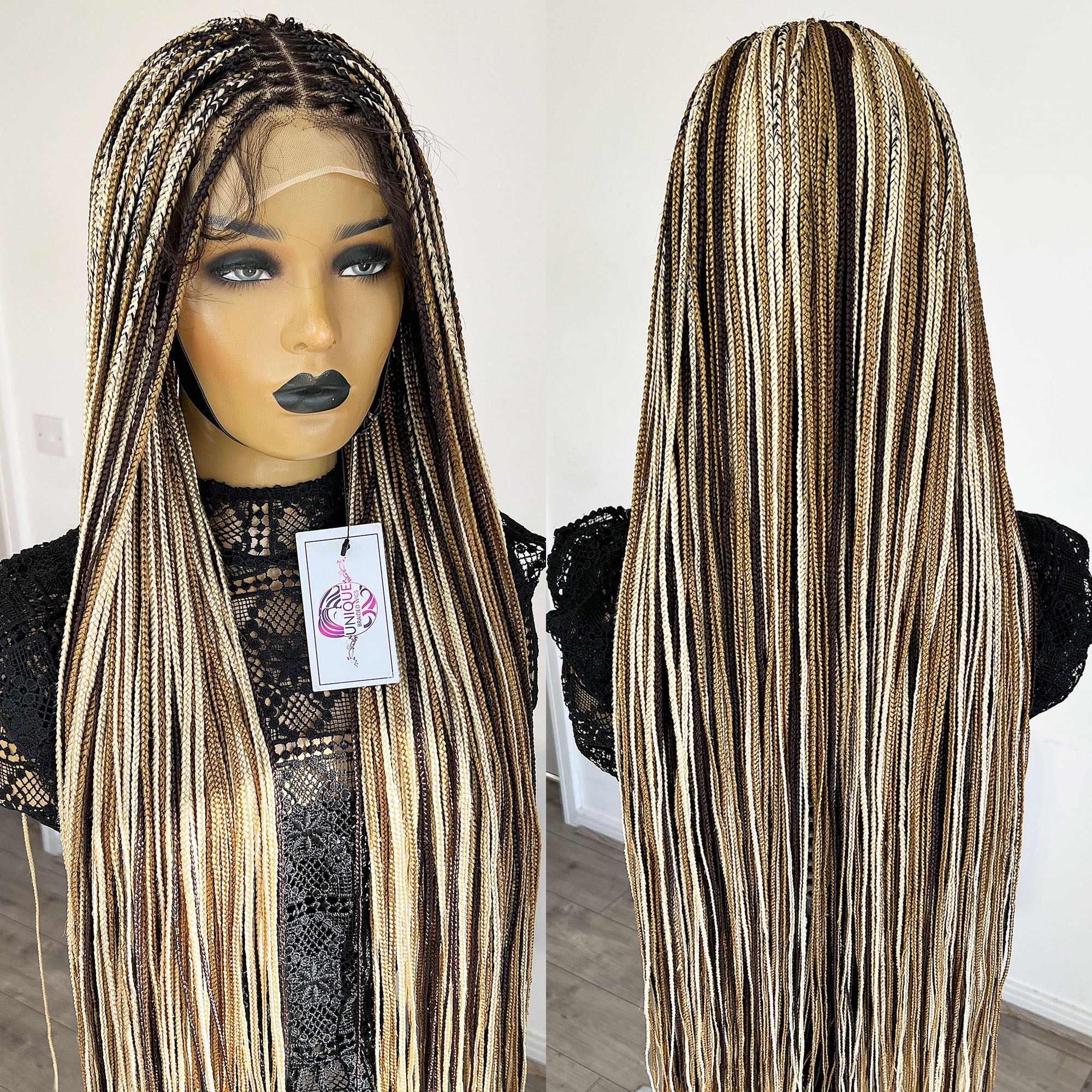 Unique Small Knotless Box Braided Wig - 27/33/613 highlights - UniqueBraidedWigs