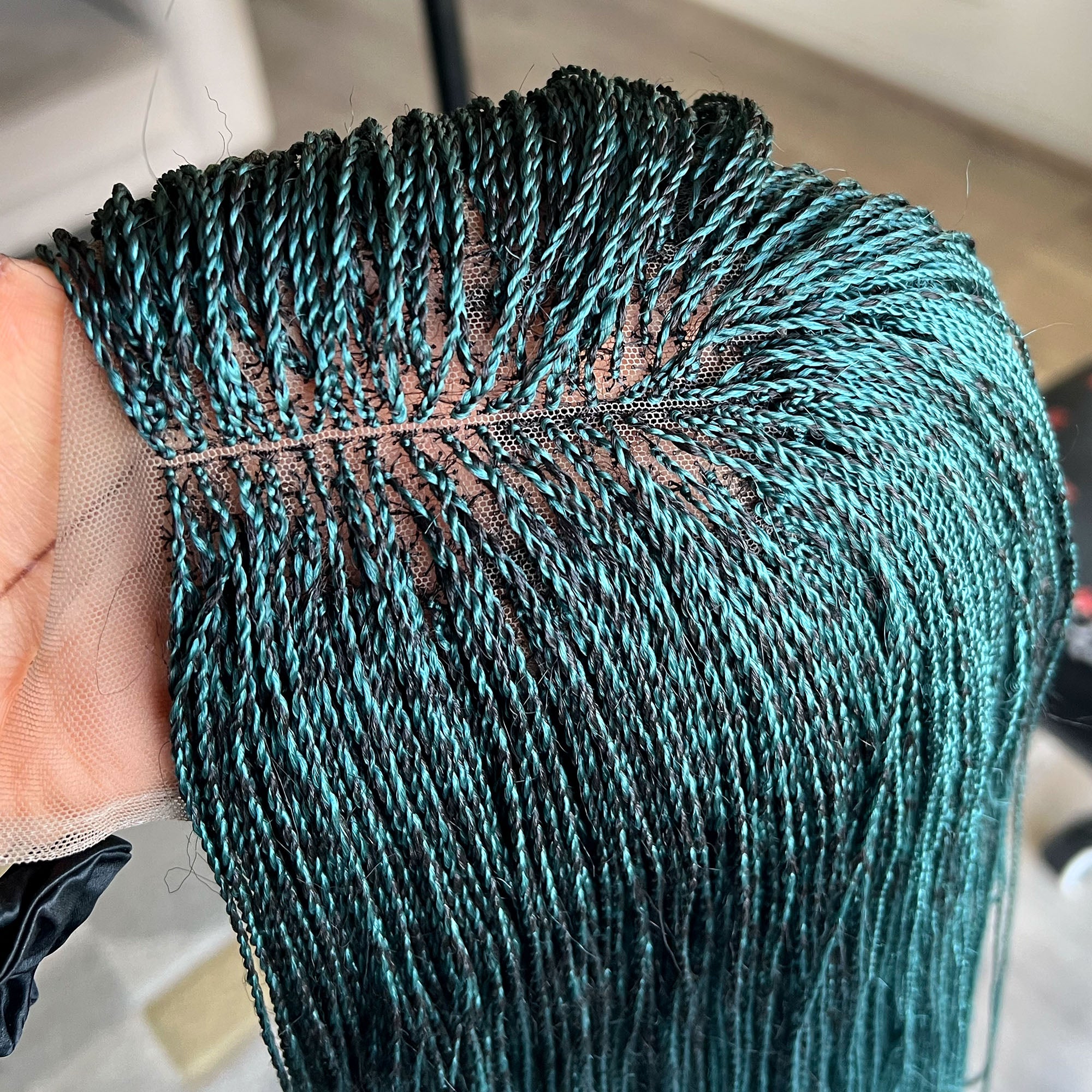 Unique Micro Needle Senegalese Twists Braided Wig - TealGreen