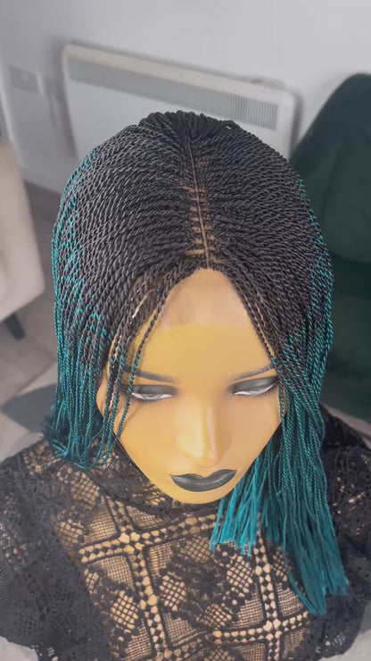 Short Micro Senegalese Twists - #1b/Teal Ombre