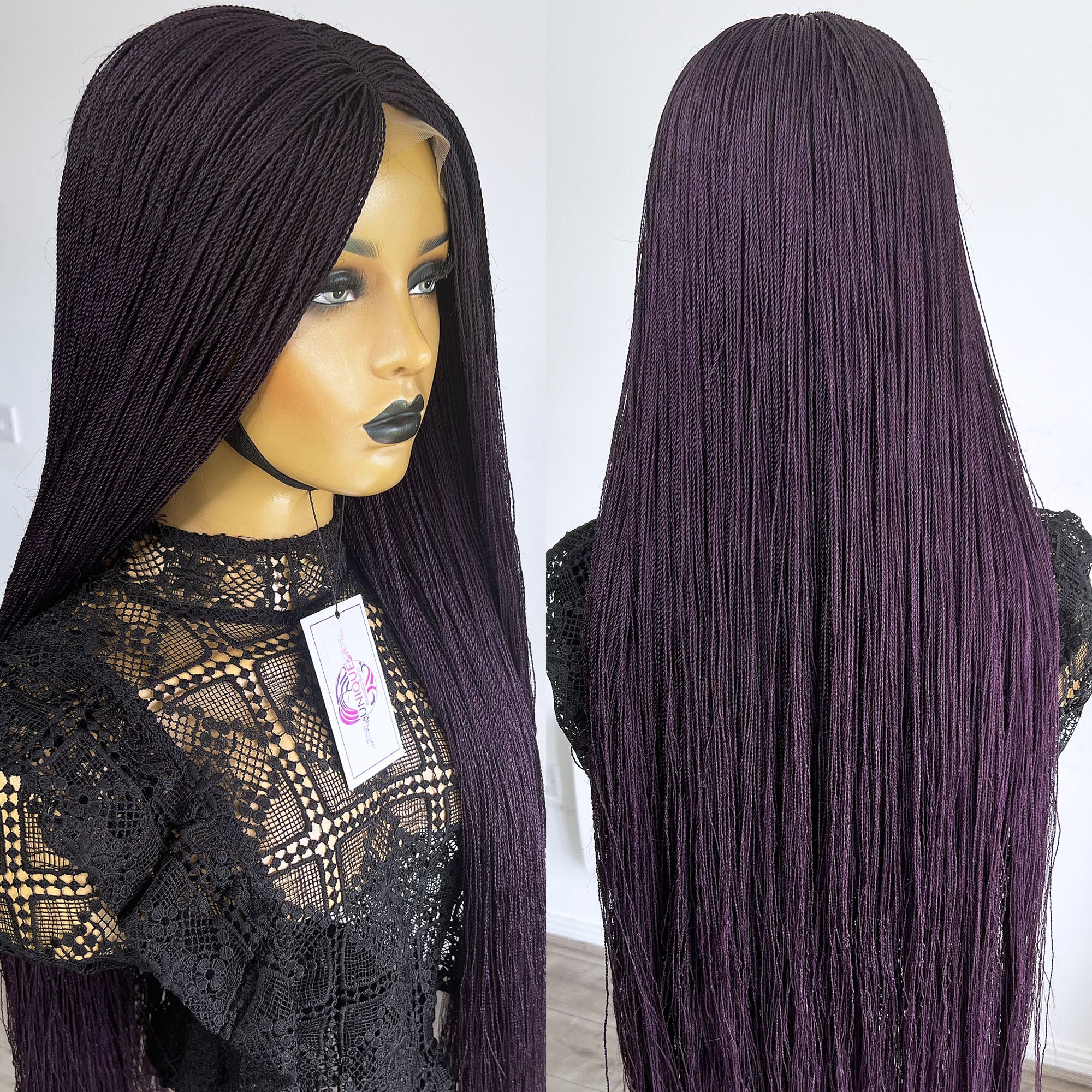 Unique Micro Needle Senegalese Twists Braided Wig - Dark Purple - UniqueBraidedWigs