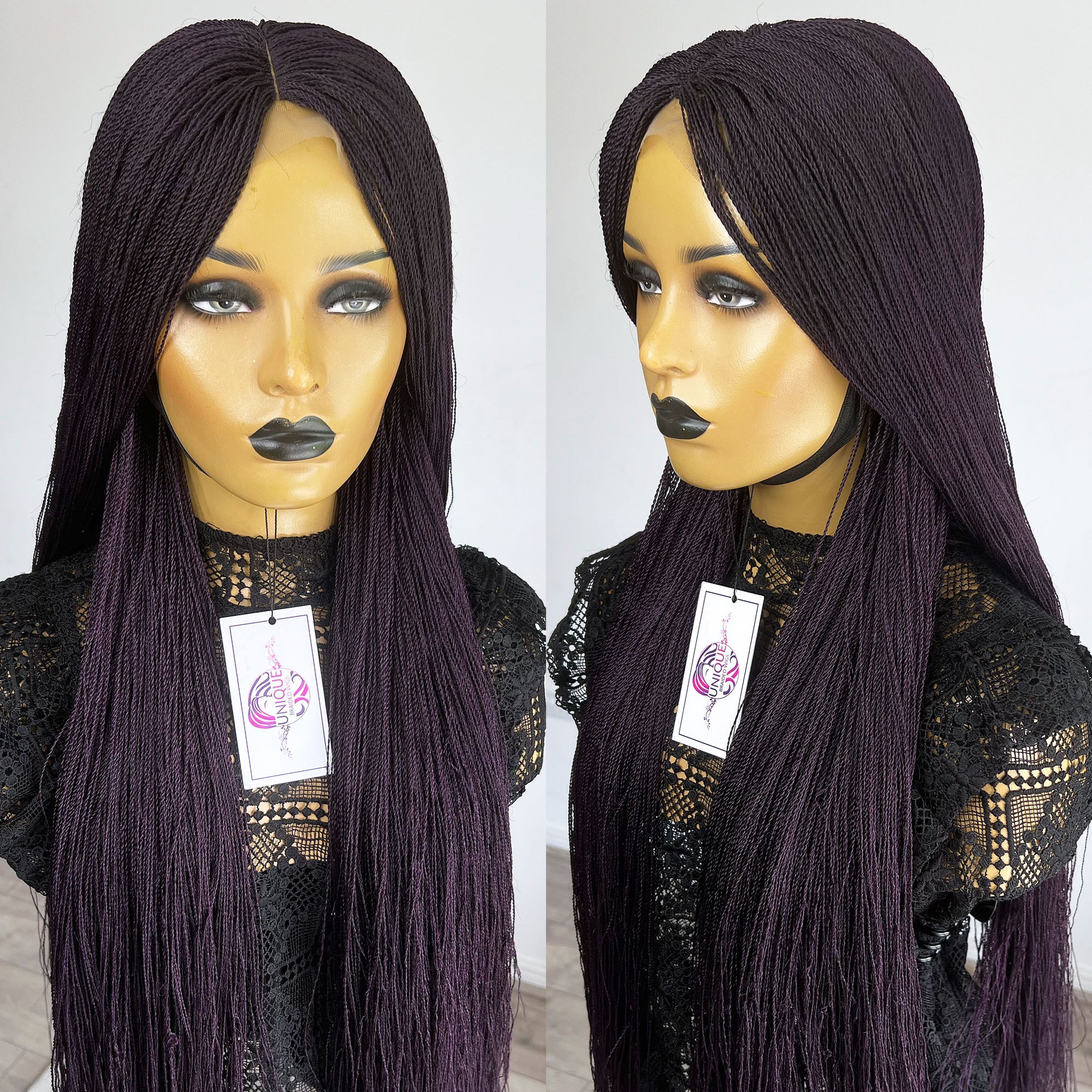 Unique Micro Needle Senegalese Twists Braided Wig - Dark Purple - UniqueBraidedWigs