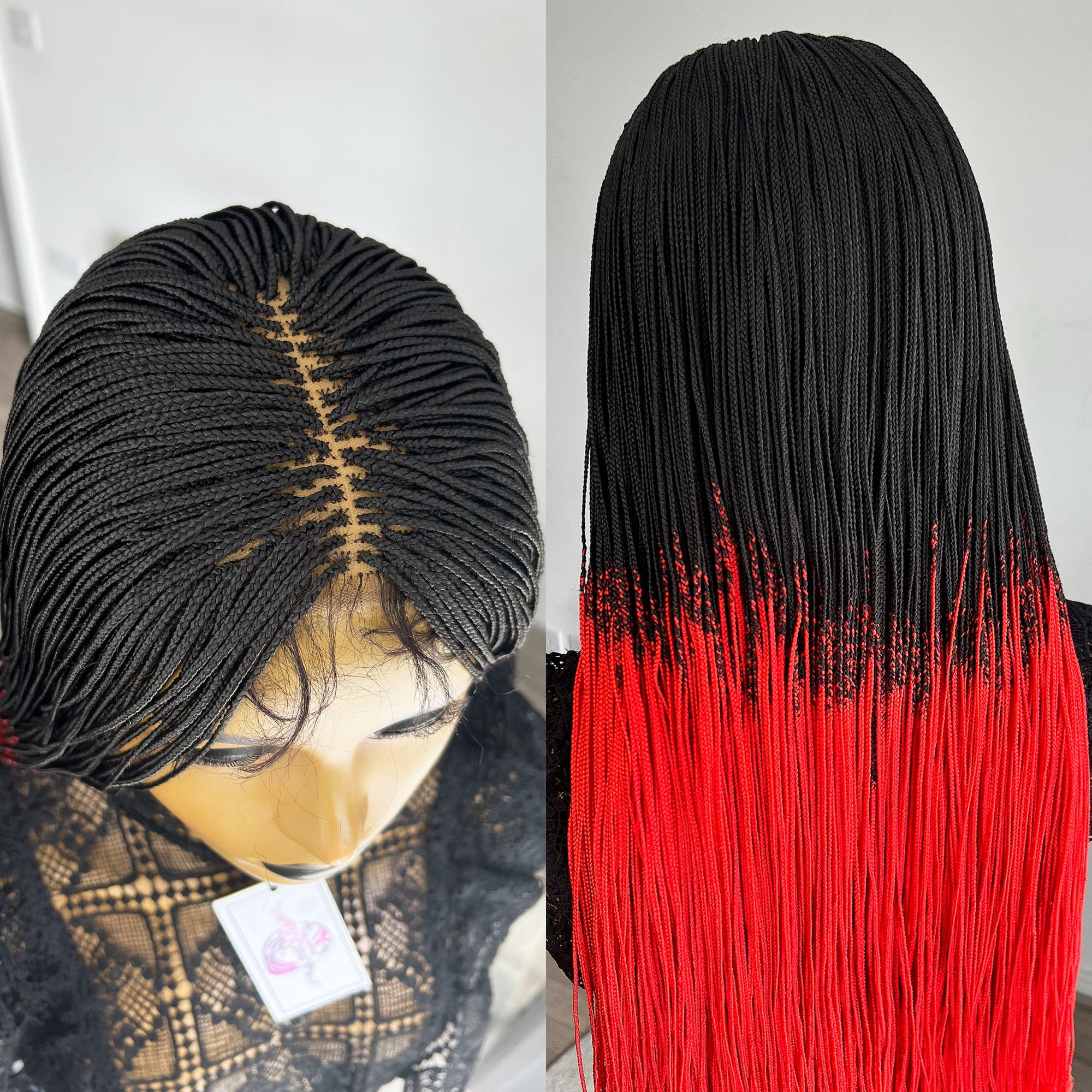 Unique Micro Box Braided Wig - #1b/Red ombre