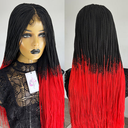 Unique Micro Box Braided Wig - #1b/Red ombre