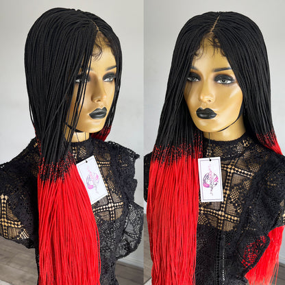 Unique Micro Box Braided Wig - #1b/Red ombre