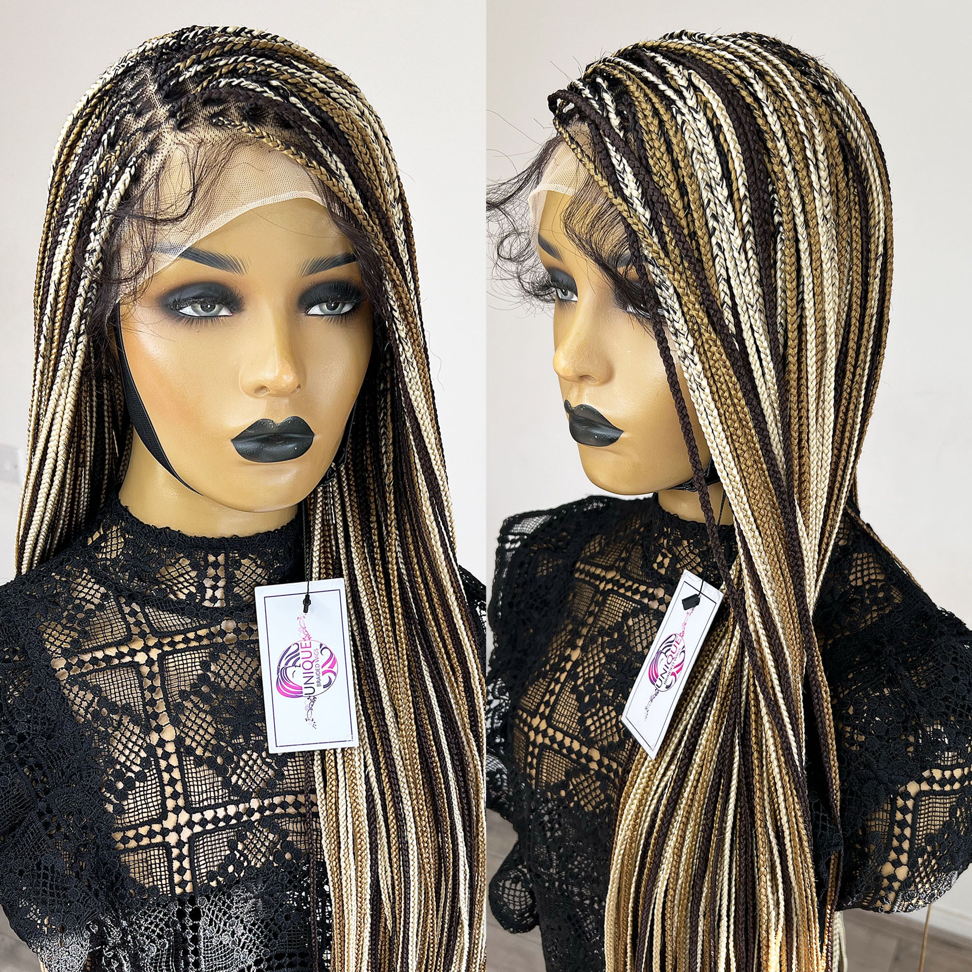 Unique Small Knotless Box Braided Wig - 27/33/613 highlights - UniqueBraidedWigs