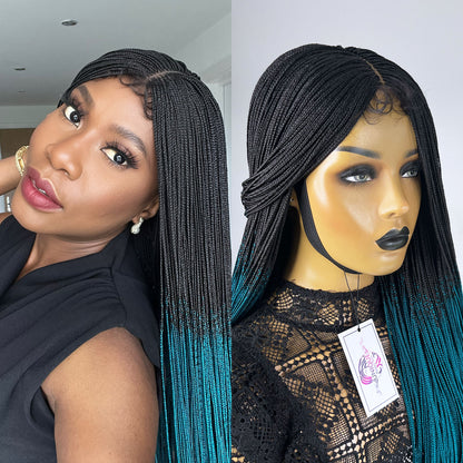 Unique Micro Box Braided Wig - #1b/Teal ombre - UniqueBraidedWigs