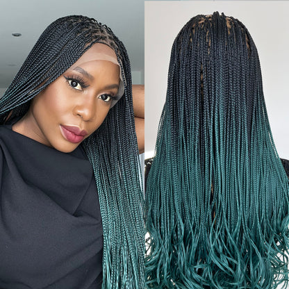 French Curls Knotless Braids - #1b/teal ombre