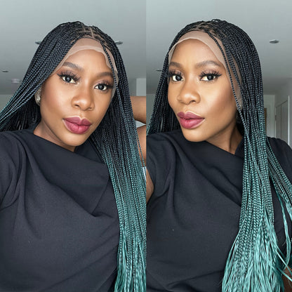 French Curls Knotless Braids - #1b/teal ombre