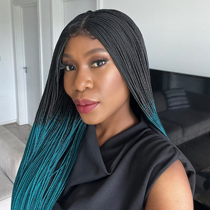 Unique Micro Box Braided Wig - #1b/Teal ombre - UniqueBraidedWigs