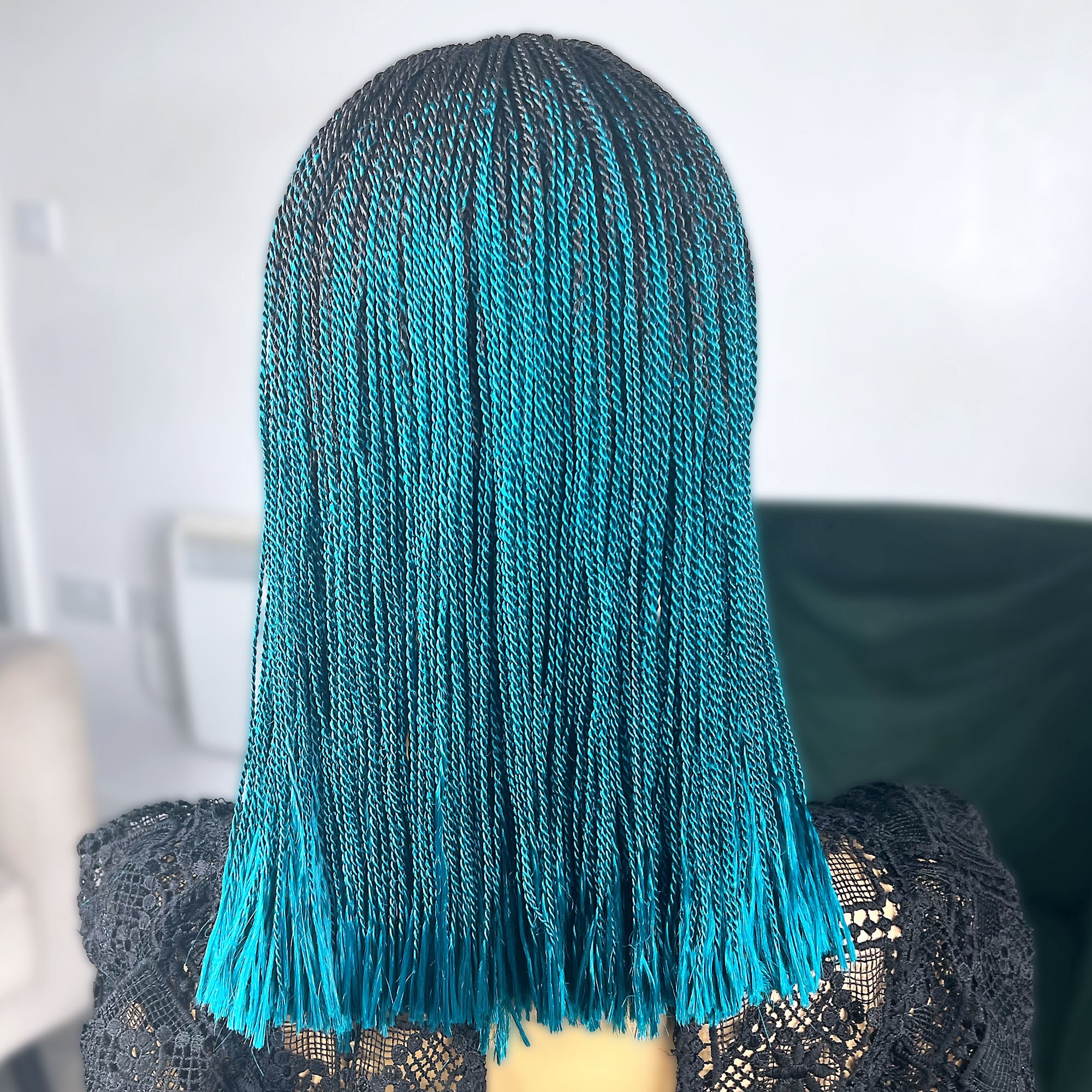 Short Micro Senegalese Twists - #1b/Teal Ombre