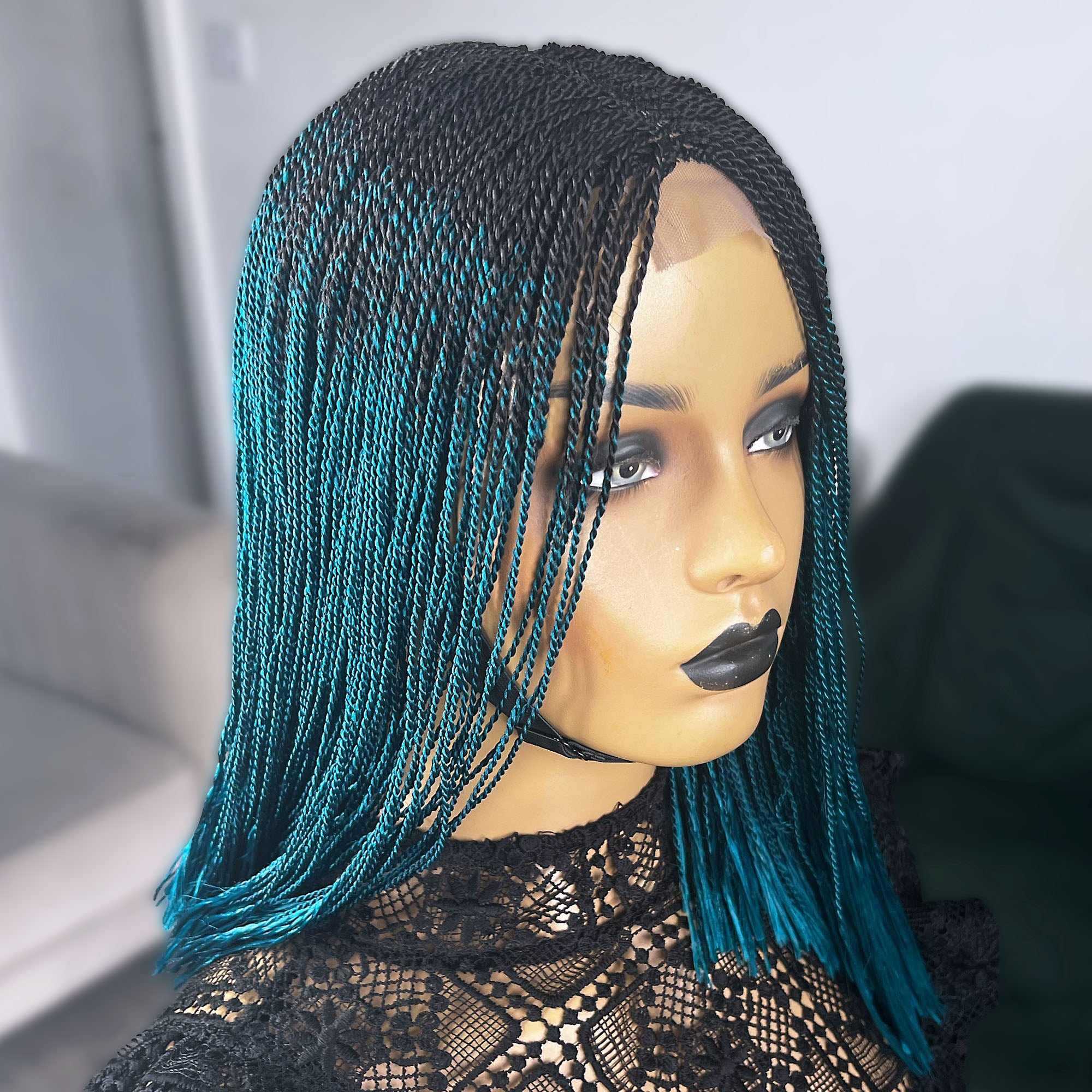 Short Micro Senegalese Twists - #1b/Teal Ombre