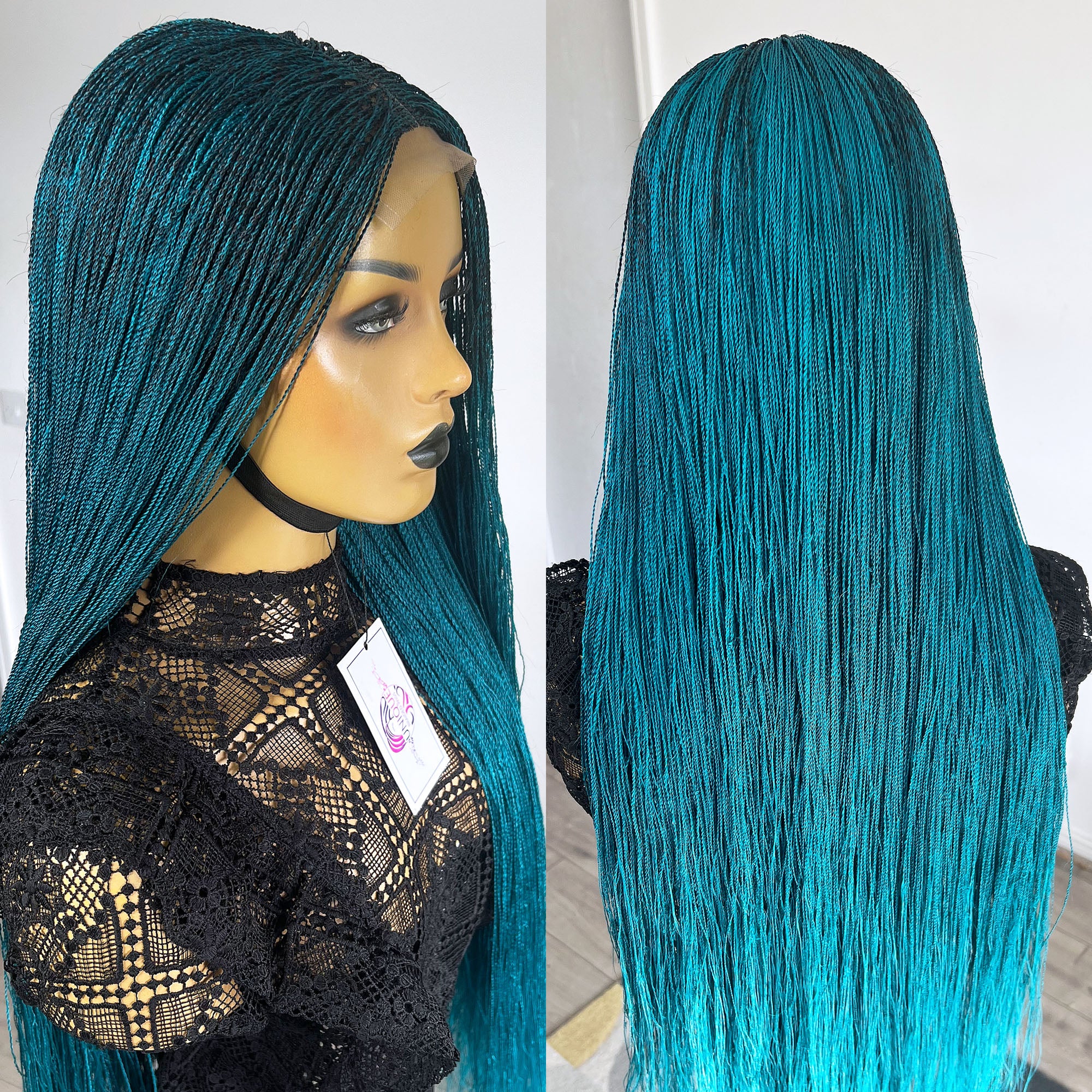 Unique Micro Needle Senegalese Twists Braided Wig - Teal