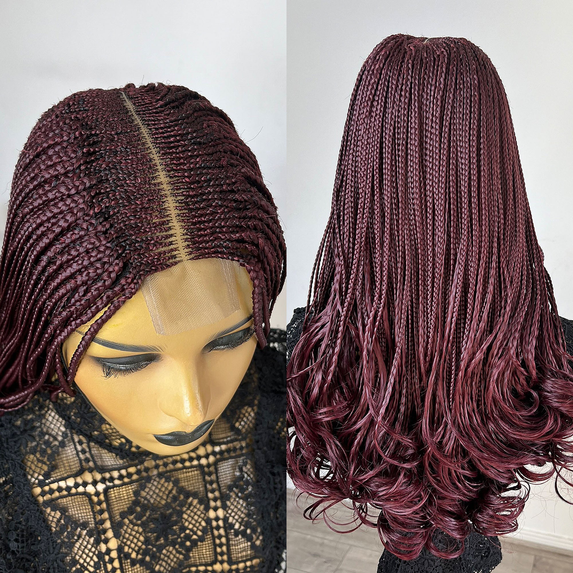 Cornrow Box Braided Wig - Wine - UniqueBraidedWigs