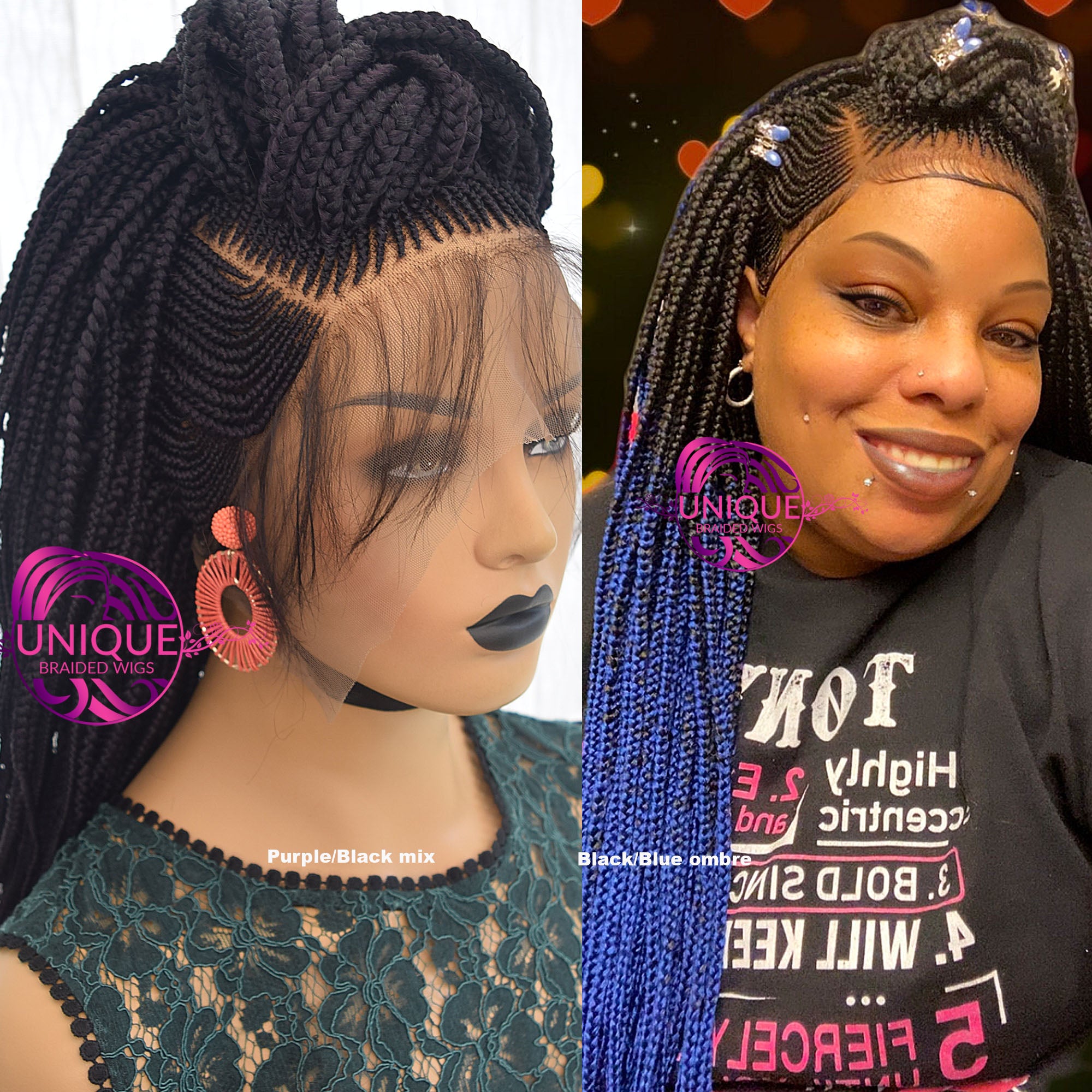 Box Braided Lace Front Wigs for Black Women 28 Long Micro Braids T Part  Wigs Ombre Brown Synthetic Wigs With Small Braids (Lace Wig, 1b/30)
