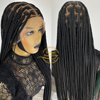 Unique Full Lace Medium Knotless Braid Wig - #1b