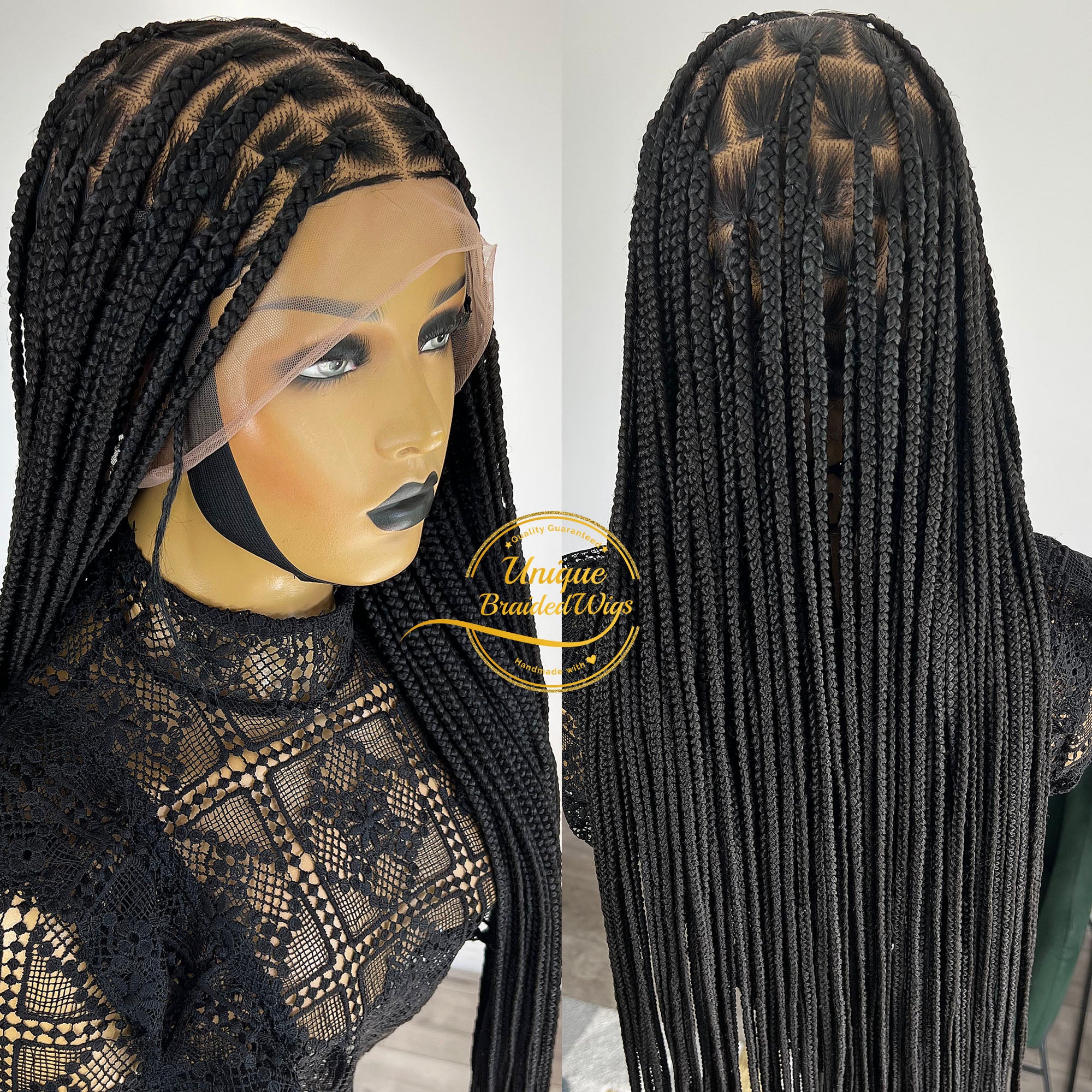 Ready to Ship Full Lace Red Braided Wig Black Knotless Braids Box