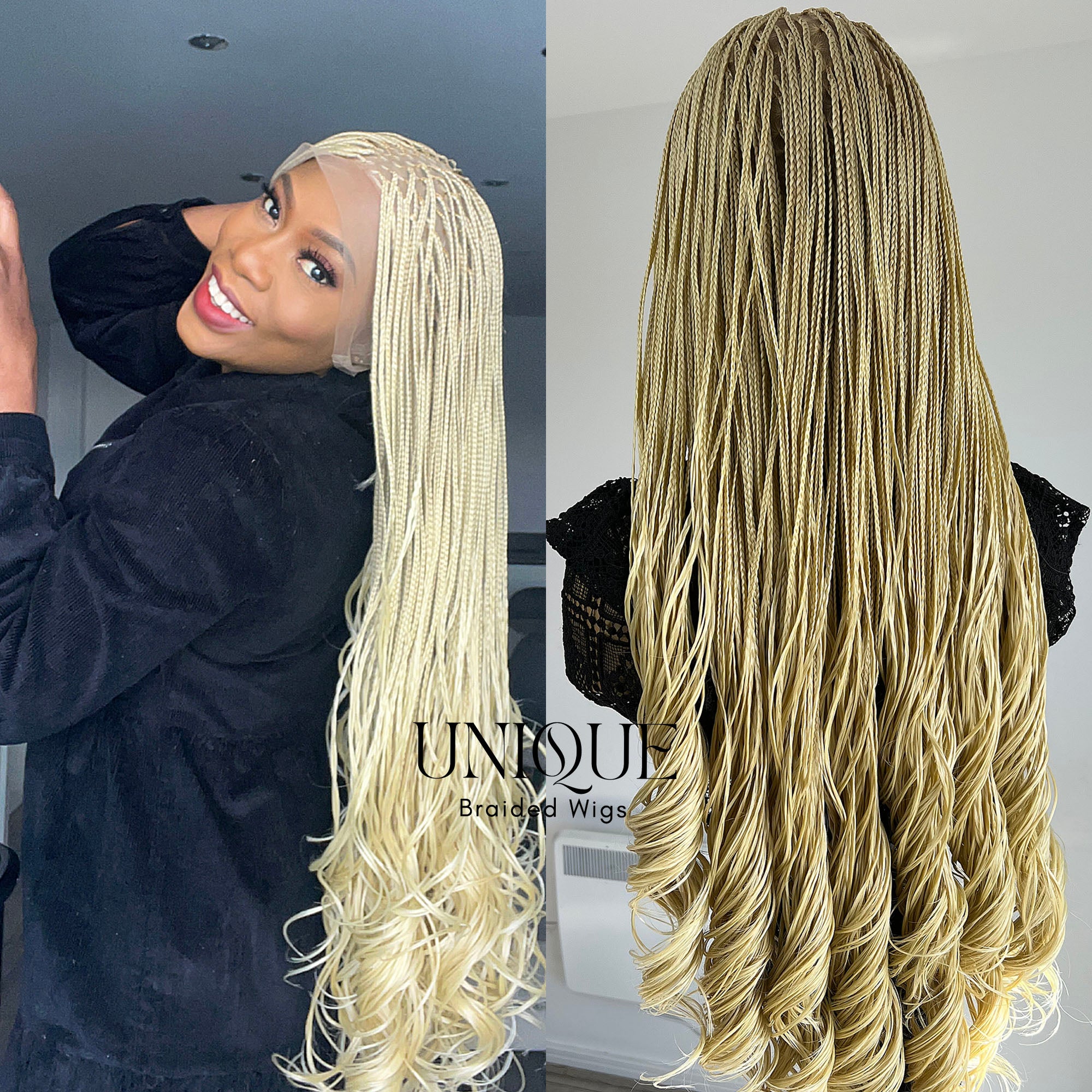 Small Knotless Box Braids with Curls, Braid Wigs for Women