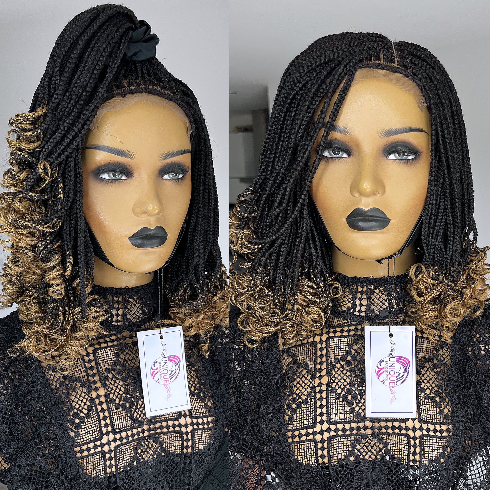 Curly Box Braids Handmade Braid Curls Braided Lace Front Wig Ombre