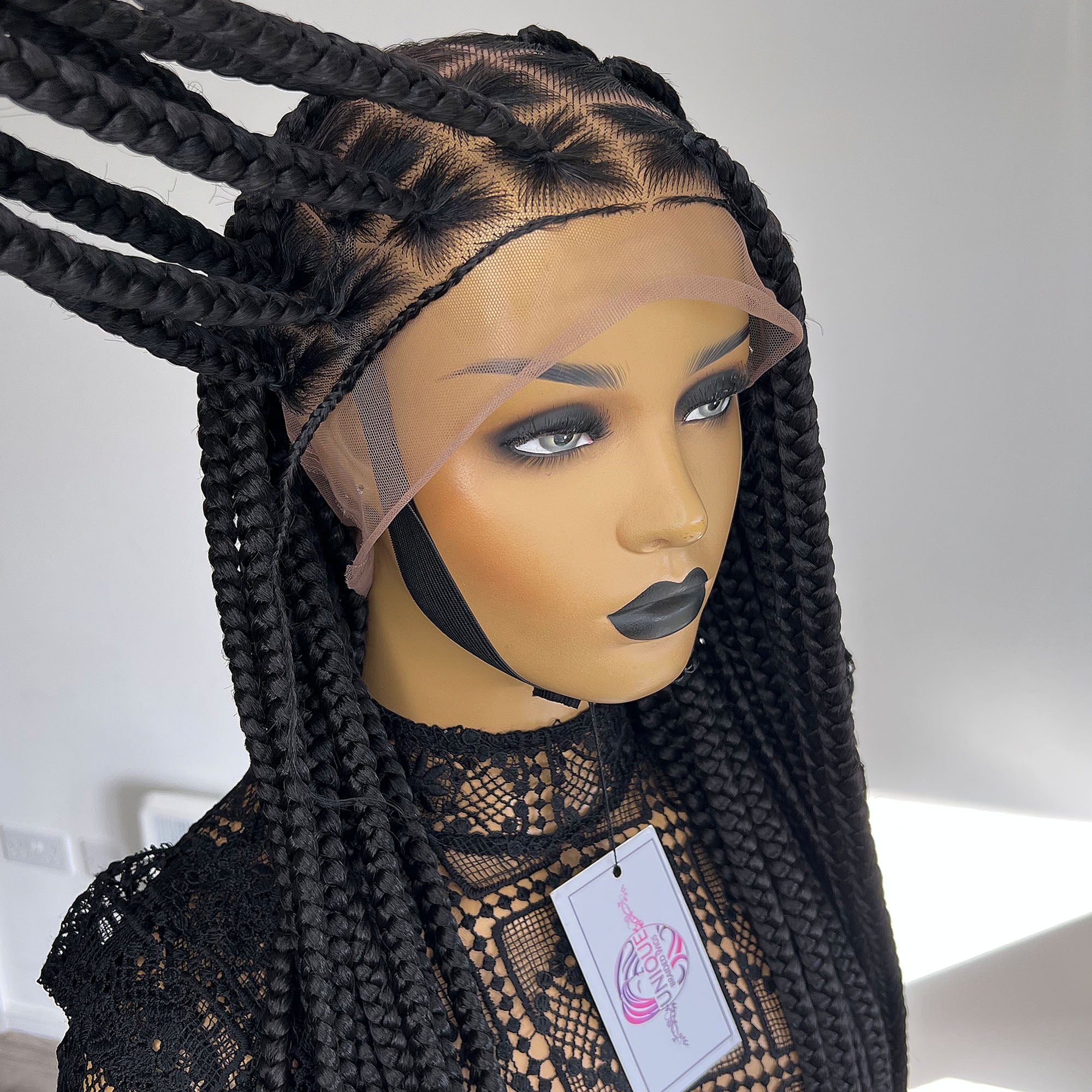 Unique Bold Knotless Full Lace Braided Wig - #1b