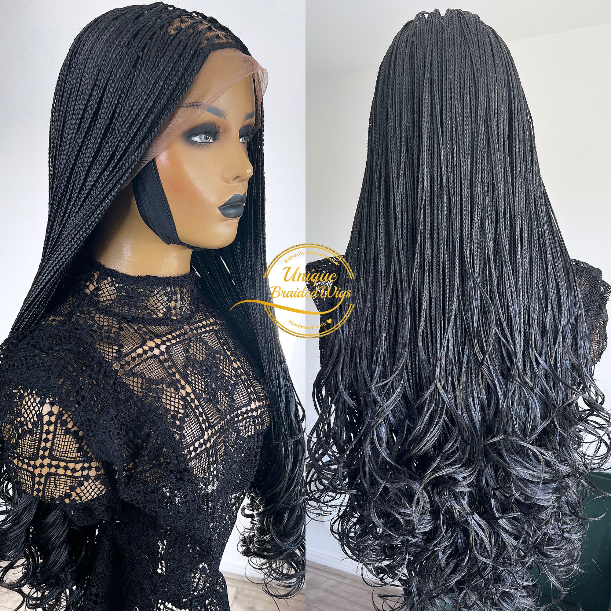 Medium Micro Knotless Braids Glueless Human Hair Full Lace Wigs