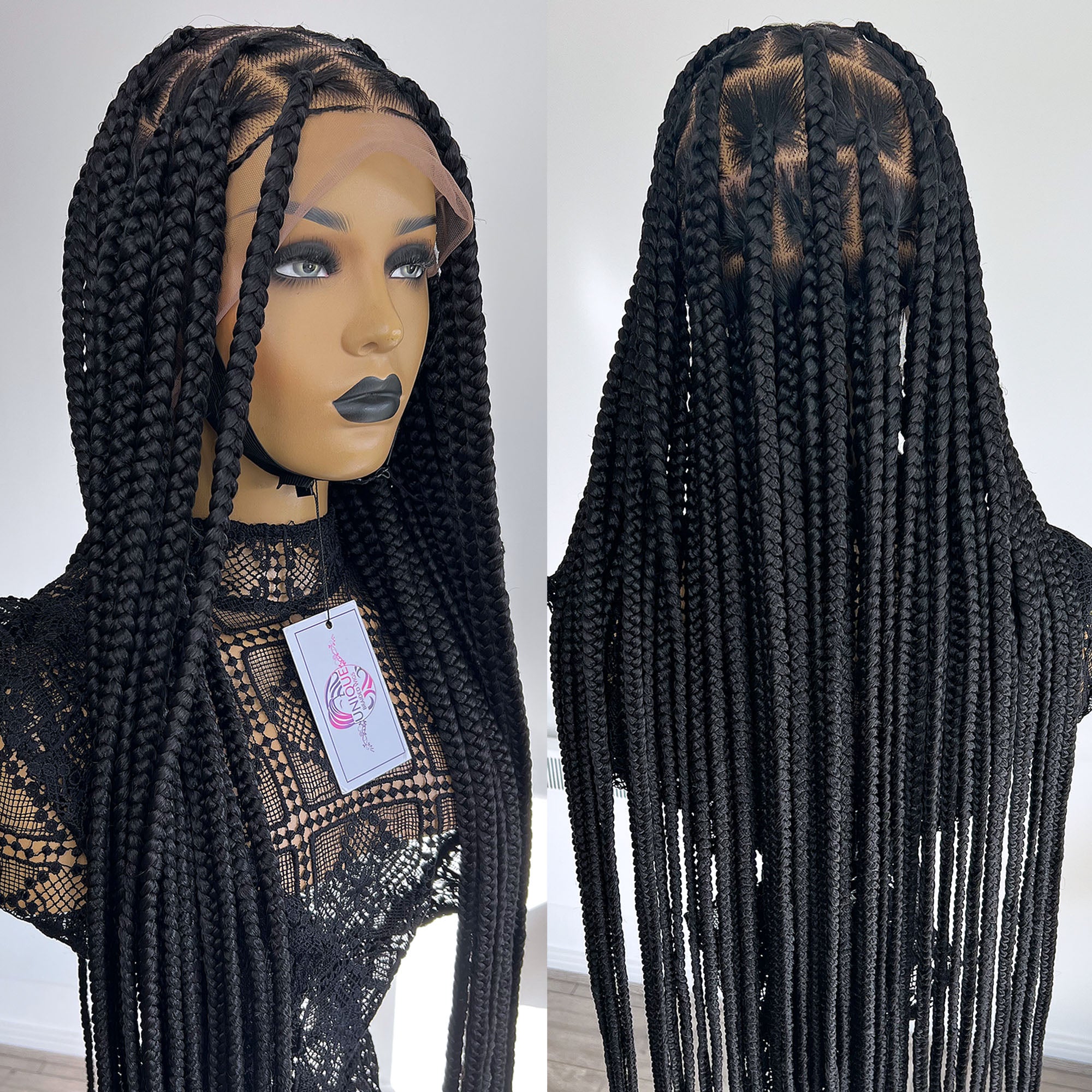 Unique Bold Knotless Full Lace Braided Wig - #1b - UniqueBraidedWigs