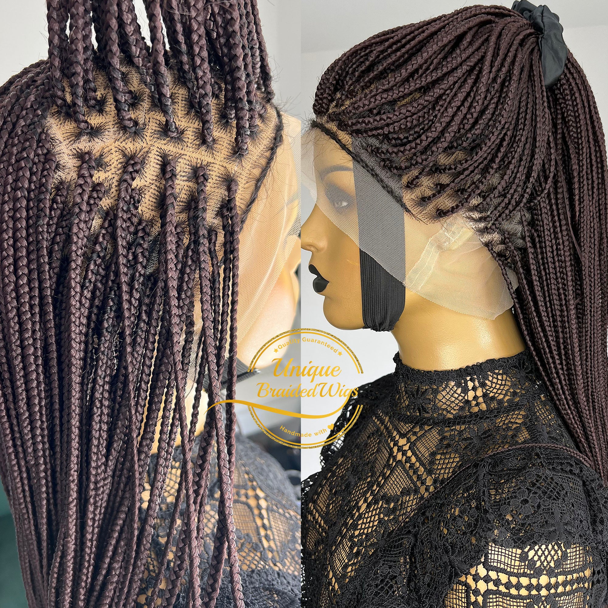 Ready to ship box braids with gold highlights, human hair frontal lace -  Afrikrea