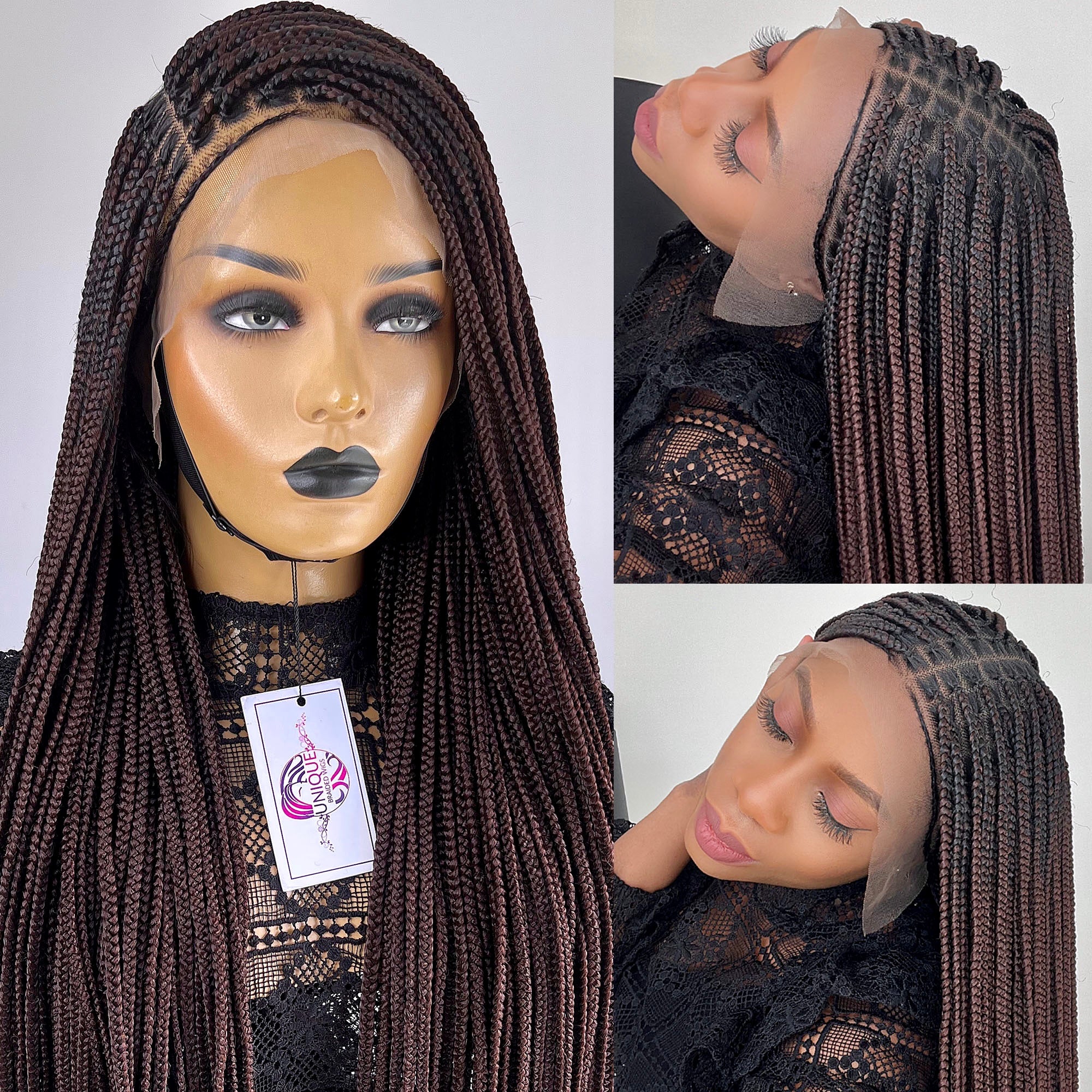 13x4 Lace Frontal Box Braid Wig with Baby Hair, Hand-Braided  Black/Burgundy/Blonde Cornrow Braided Twist Wig for Women