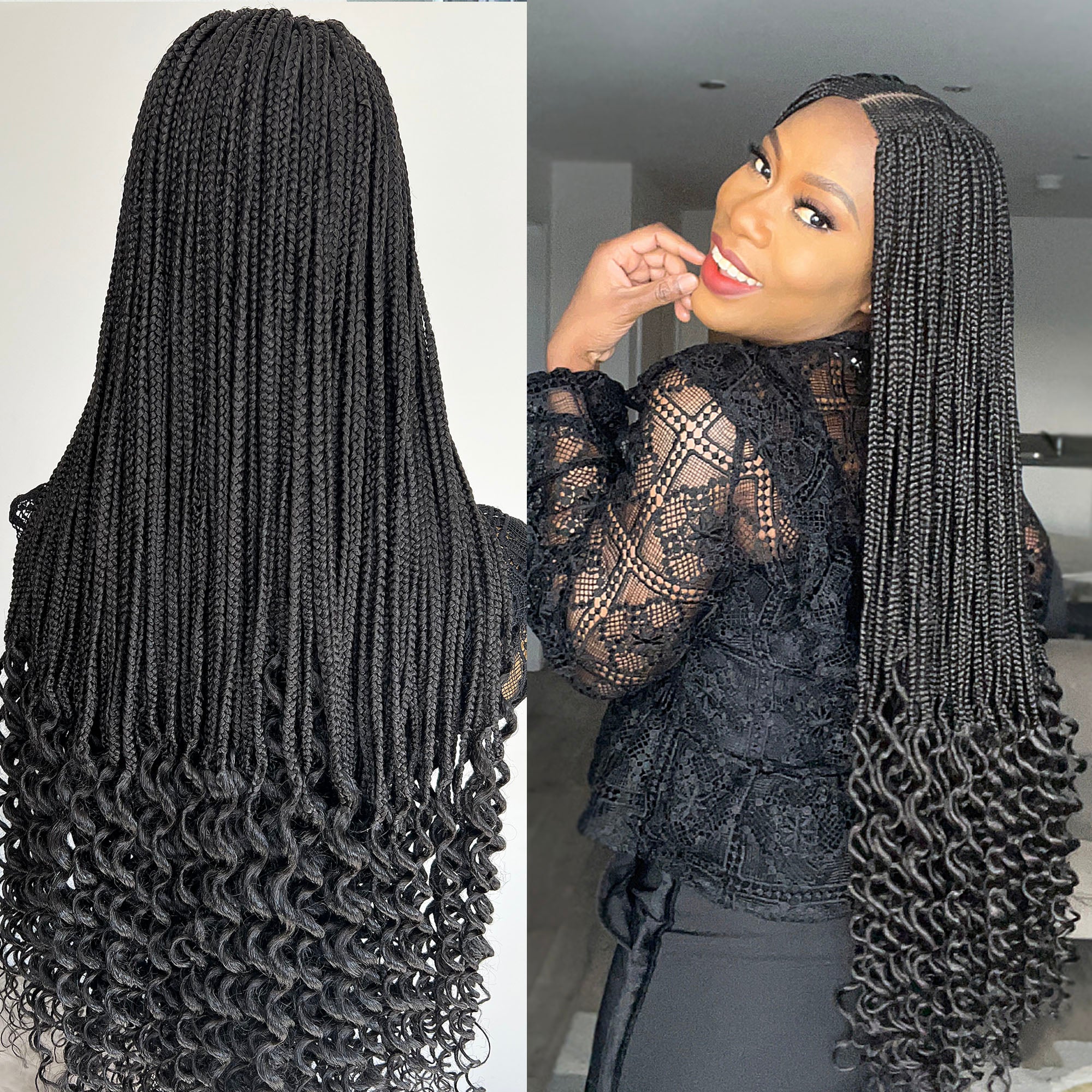 Cornrow Box Braids with Curls - Dorah - UniqueBraidedWigs