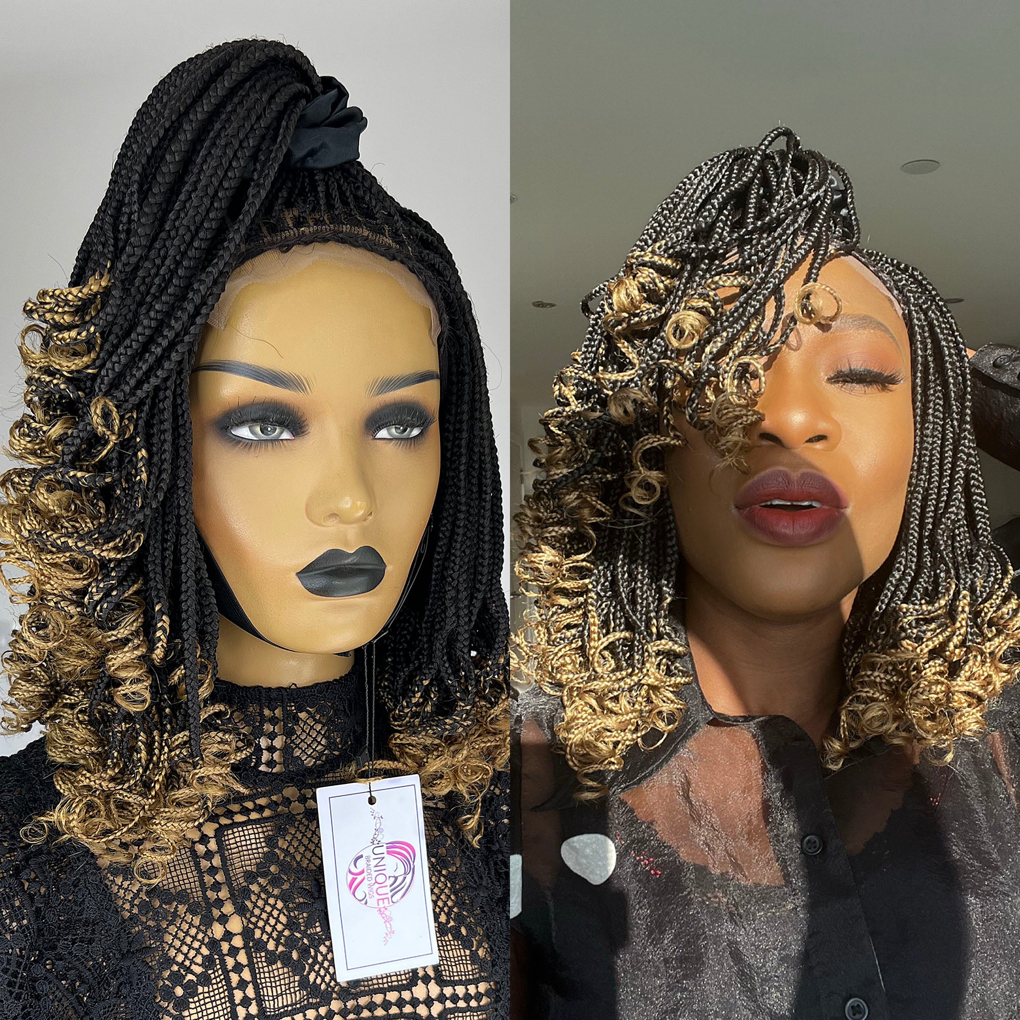 Knotless Braided Wig Box Braids Full Lace Braids Wig Ombre Black