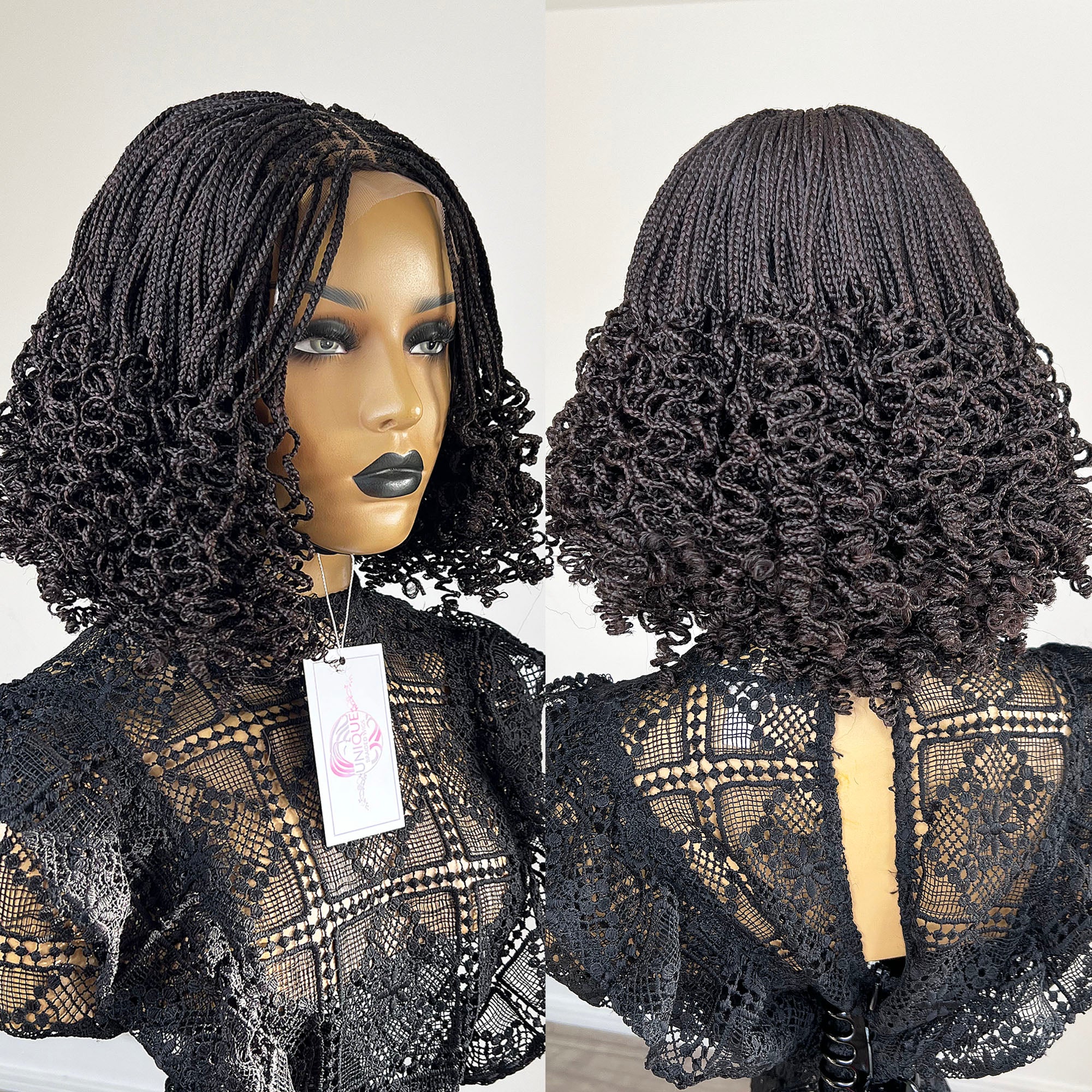 Curly Box Braids Handmade Braid Curls Braided Lace Front Wig Ombre