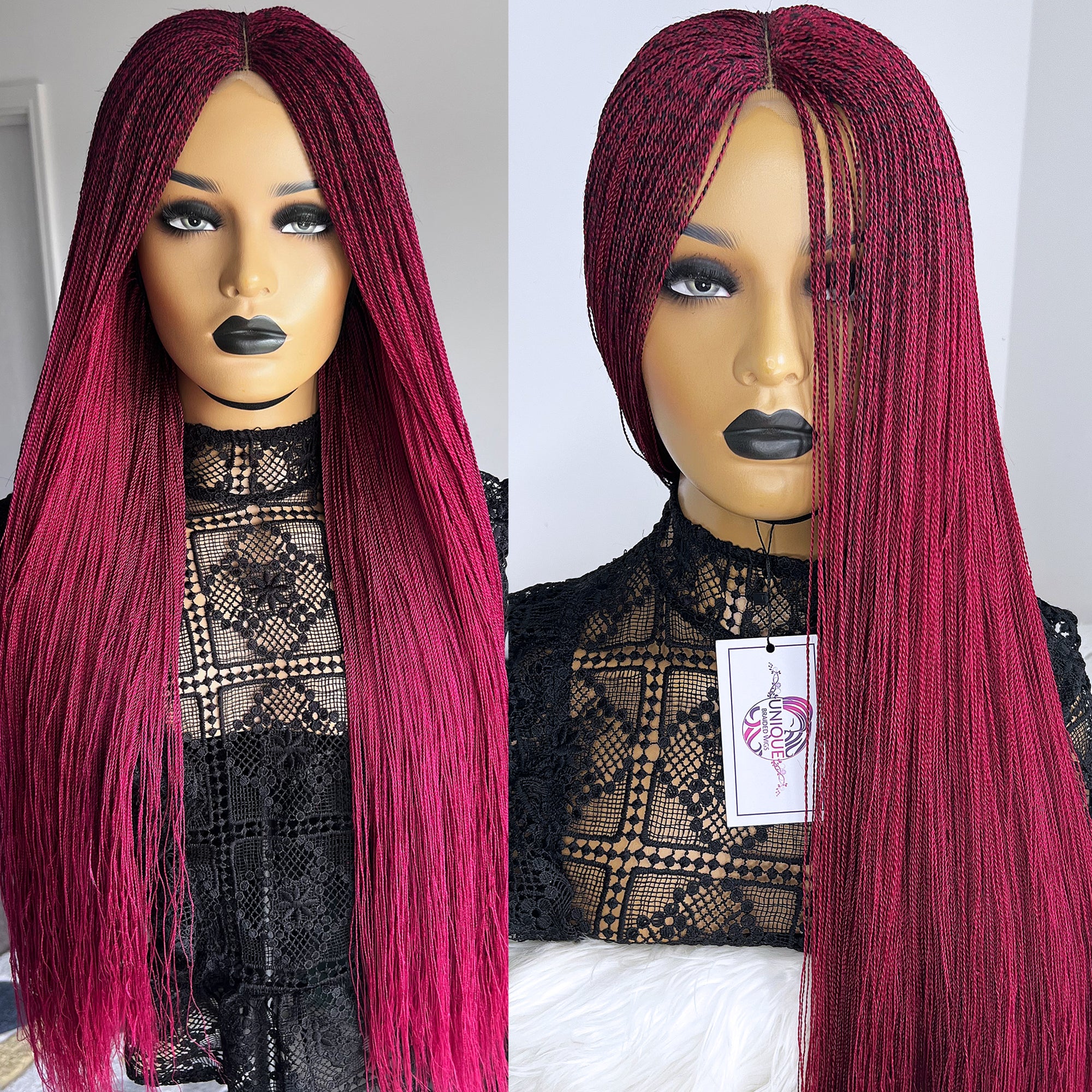 Braided wig. Length Is 28 inches long. Lace Frontal Burgundy Wig.